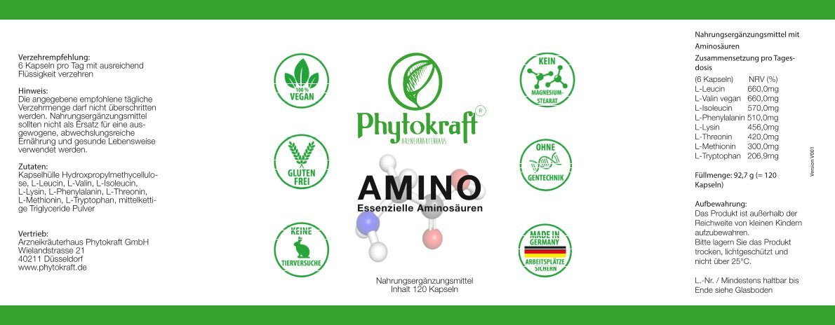 Amino essenzielle Aminosäuren 120 Kapseln - phytokraft.de