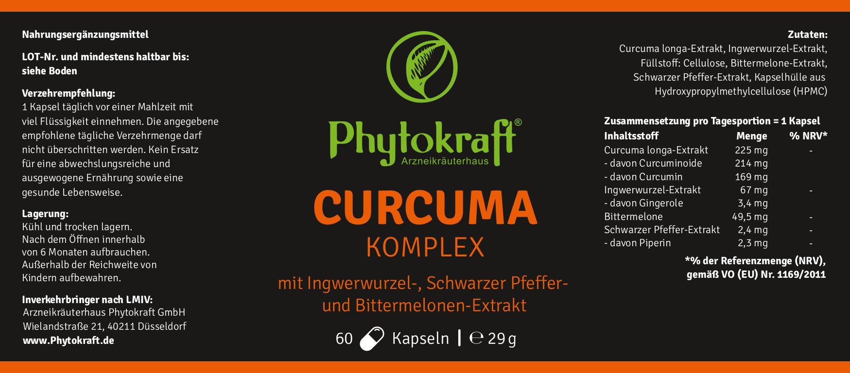 Curcuma Komplex Ingwerwurzel Extrakt, Bittermelone & Schwarzer Pfeffer Extrakt - phytokraft.de