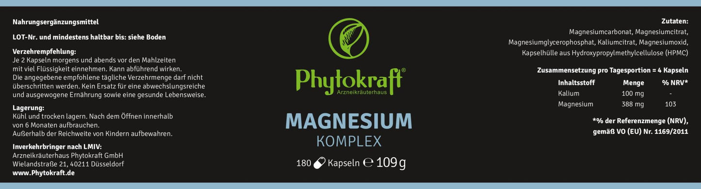 Magnesium Komplex 180 Kapseln - phytokraft.de