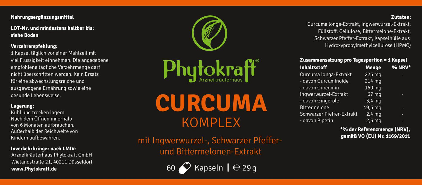 Curcuma  Komplex Ingwerwurzel Extrakt, Bittermelone & Schwarzer Pfeffer Extrakt