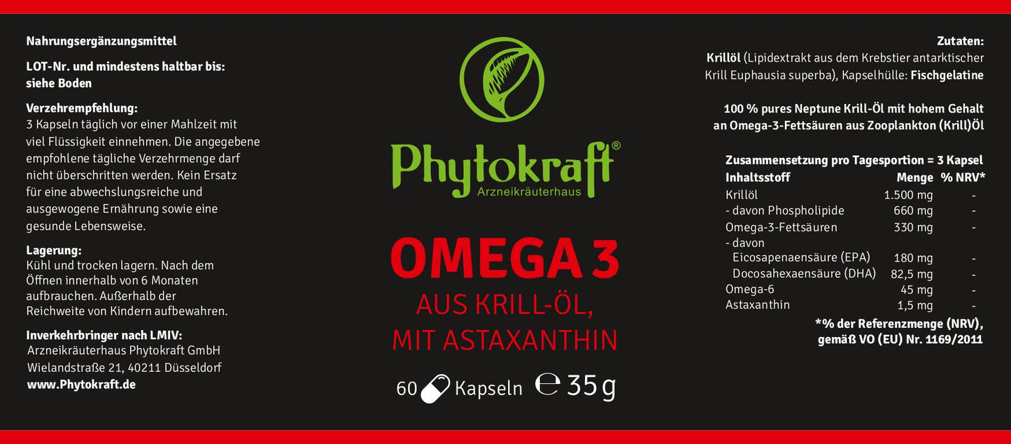 Omega 3  Krill-Öl mit Astaxanthin 60 Kapseln