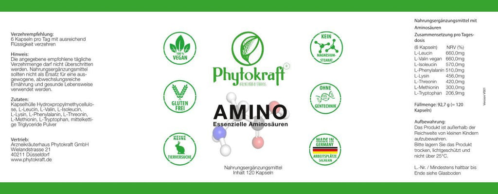 Amino essenzielle Aminosäuren 120 Kapseln - phytokraft.de