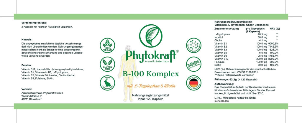 Vitamin B Komplex mit L-Thryptophan & Biotin - phytokraft.de