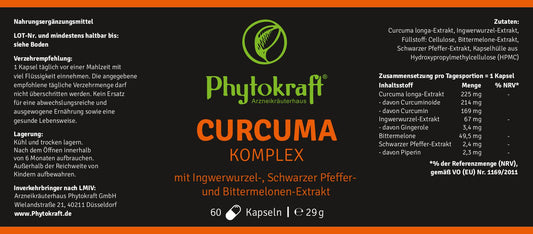 Curcuma  Komplex Ingwerwurzel Extrakt, Bittermelone & Schwarzer Pfeffer Extrakt