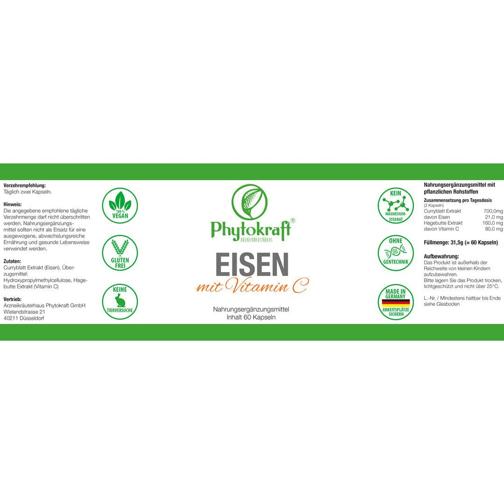 Eisen mit Vitamin C 60 Kapseln - phytokraft.de