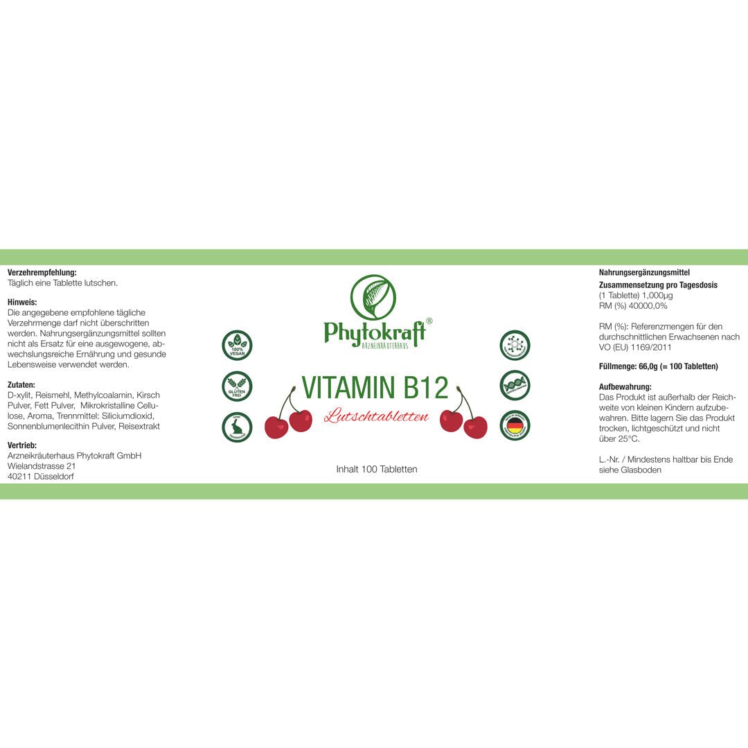 Vitamin B12 Lutschtablette Kirsch à 100 Tabletten - phytokraft.de